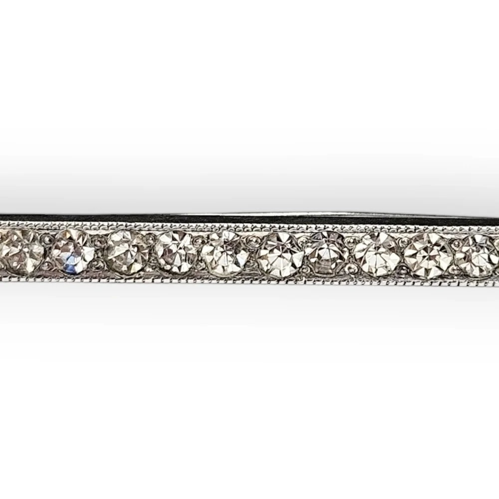 Antique Edwardian Bar Brooch White Paste Gems 925 Sterling Silver 1900s 3